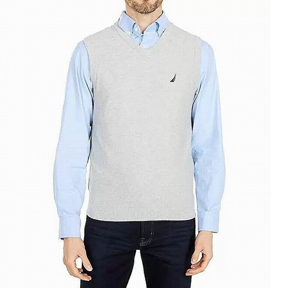 Nautica Mens Sweater Vest Heather Gray Size XL Knit V-Neck Sleeveless